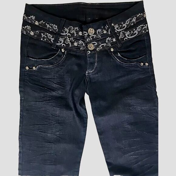 RARE Rimos Republic Jeans Size 10 Straight Leg 90s Y2K Embellished Dark Wash - Picture 3 of 10